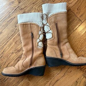 UGG Tan Lace Up Boots with Knit Detail
